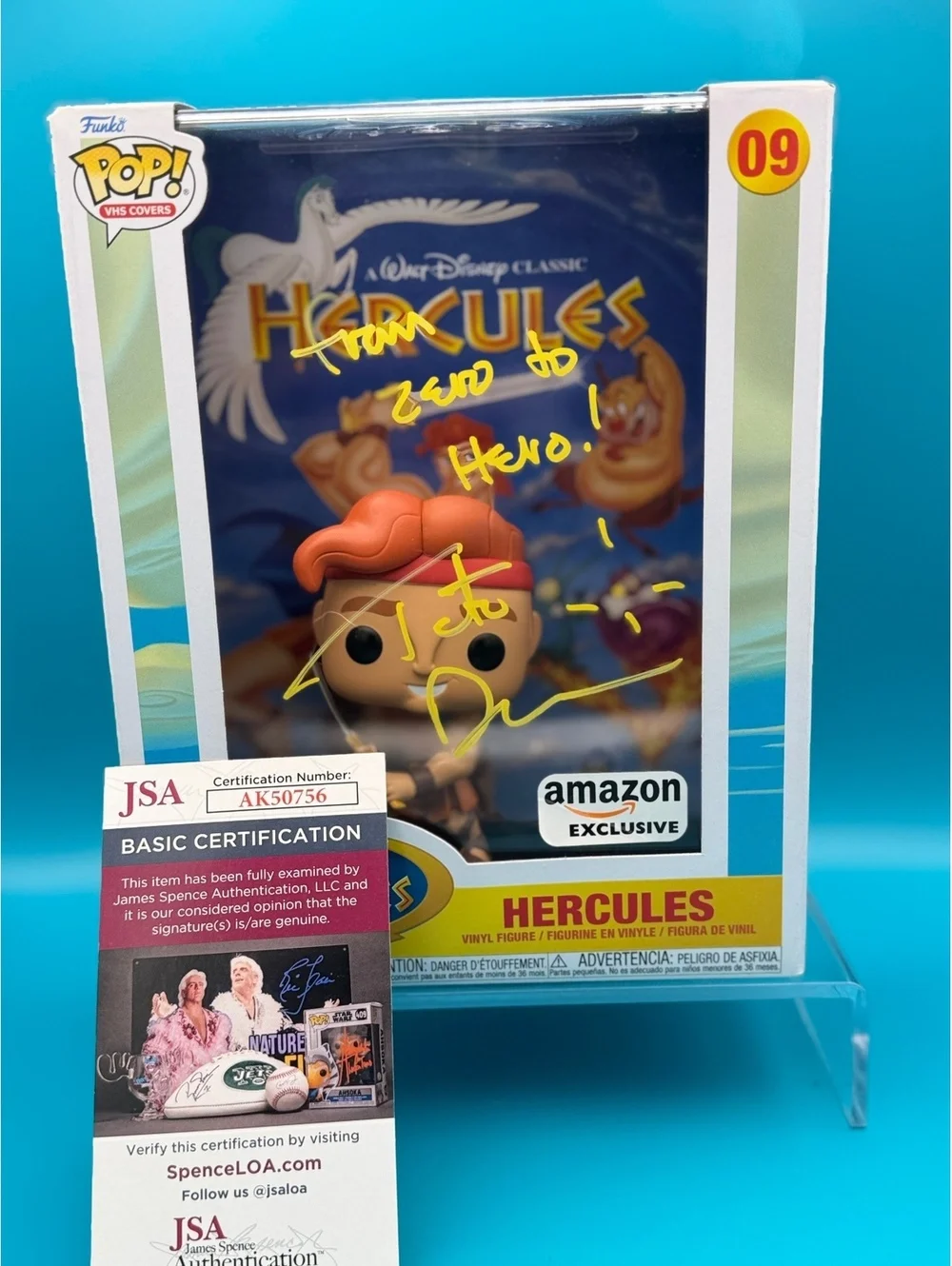 Tate Donovan signed Hercules Disney VHS cover #9 Amazon exclusive with JSA COA